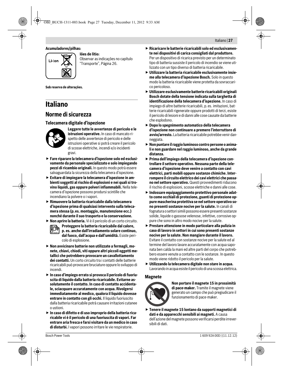 Italiano, Norme di sicurezza | Bosch GOS 10,8 V-LI Professional User Manual | Page 27 / 117