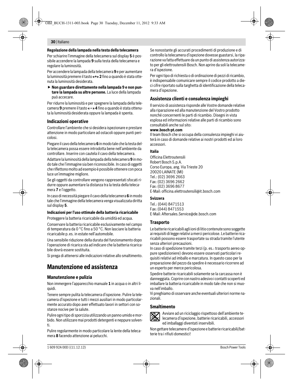 Manutenzione ed assistenza | Bosch GOS 10,8 V-LI Professional User Manual | Page 30 / 117