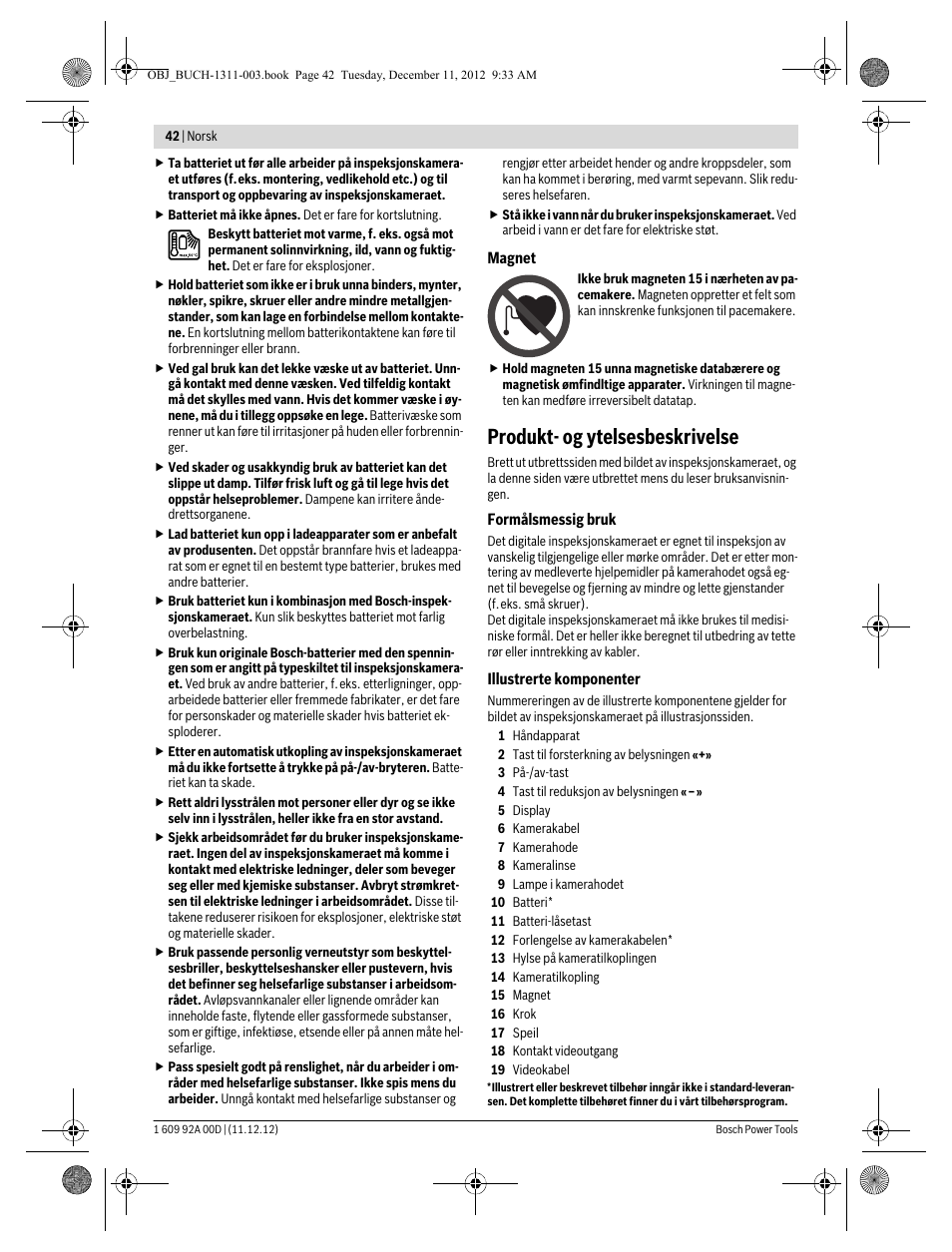 Produkt- og ytelsesbeskrivelse | Bosch GOS 10,8 V-LI Professional User Manual | Page 42 / 117