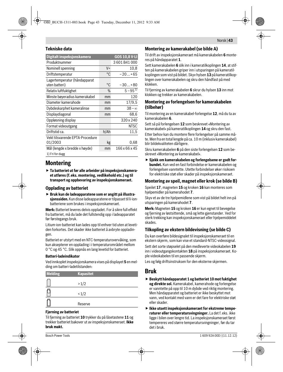 Montering, Bruk | Bosch GOS 10,8 V-LI Professional User Manual | Page 43 / 117