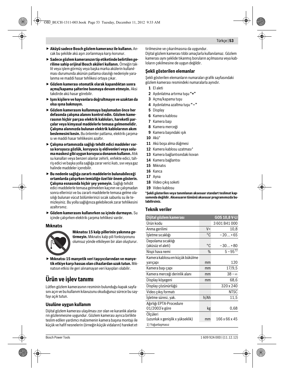 Ürün ve işlev tanımı | Bosch GOS 10,8 V-LI Professional User Manual | Page 53 / 117