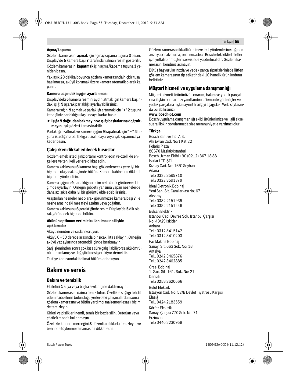 Bakım ve servis | Bosch GOS 10,8 V-LI Professional User Manual | Page 55 / 117