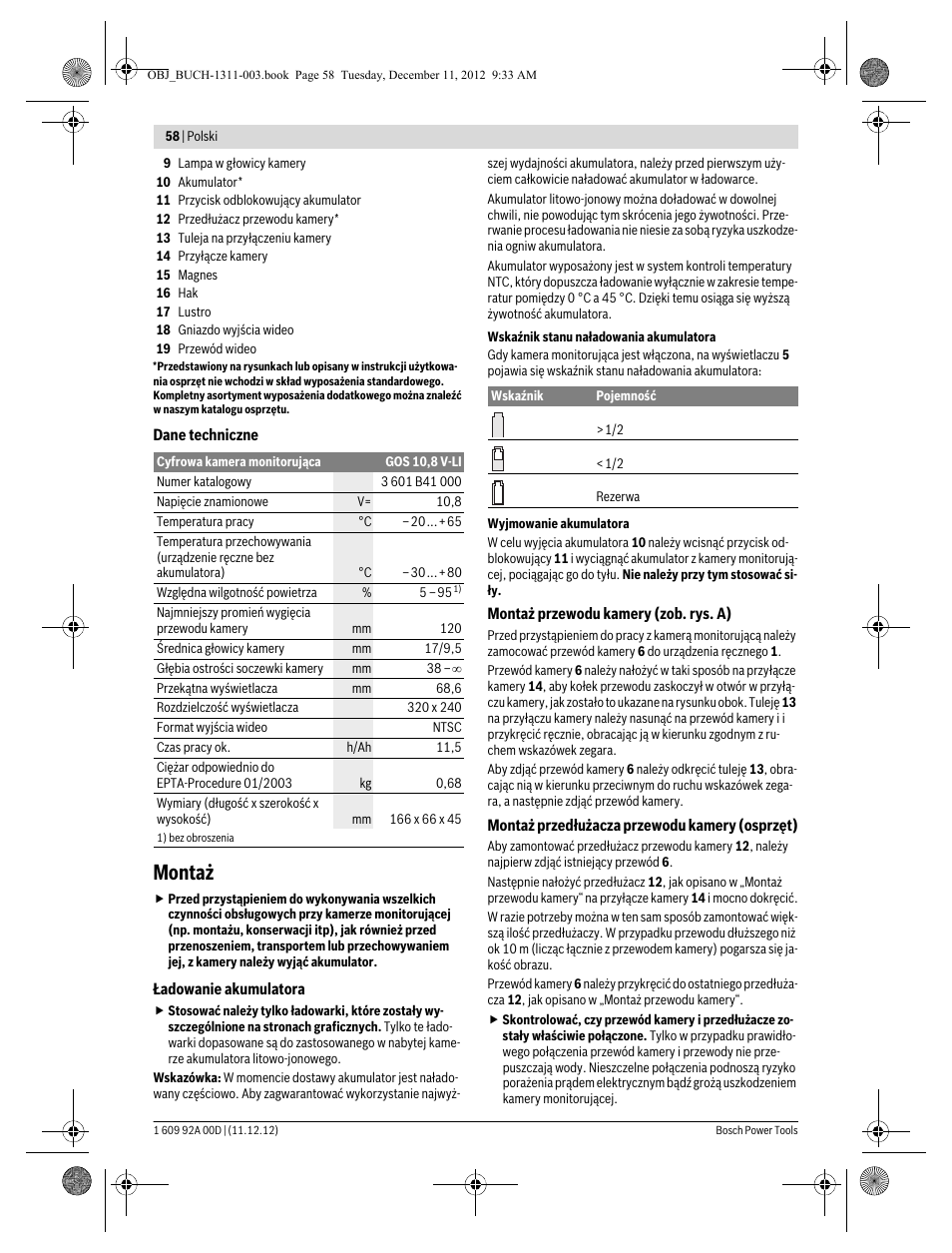 Montaż | Bosch GOS 10,8 V-LI Professional User Manual | Page 58 / 117