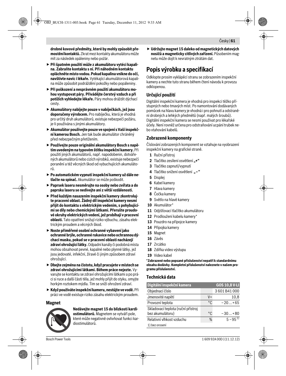 Popis výrobku a specifikací | Bosch GOS 10,8 V-LI Professional User Manual | Page 61 / 117