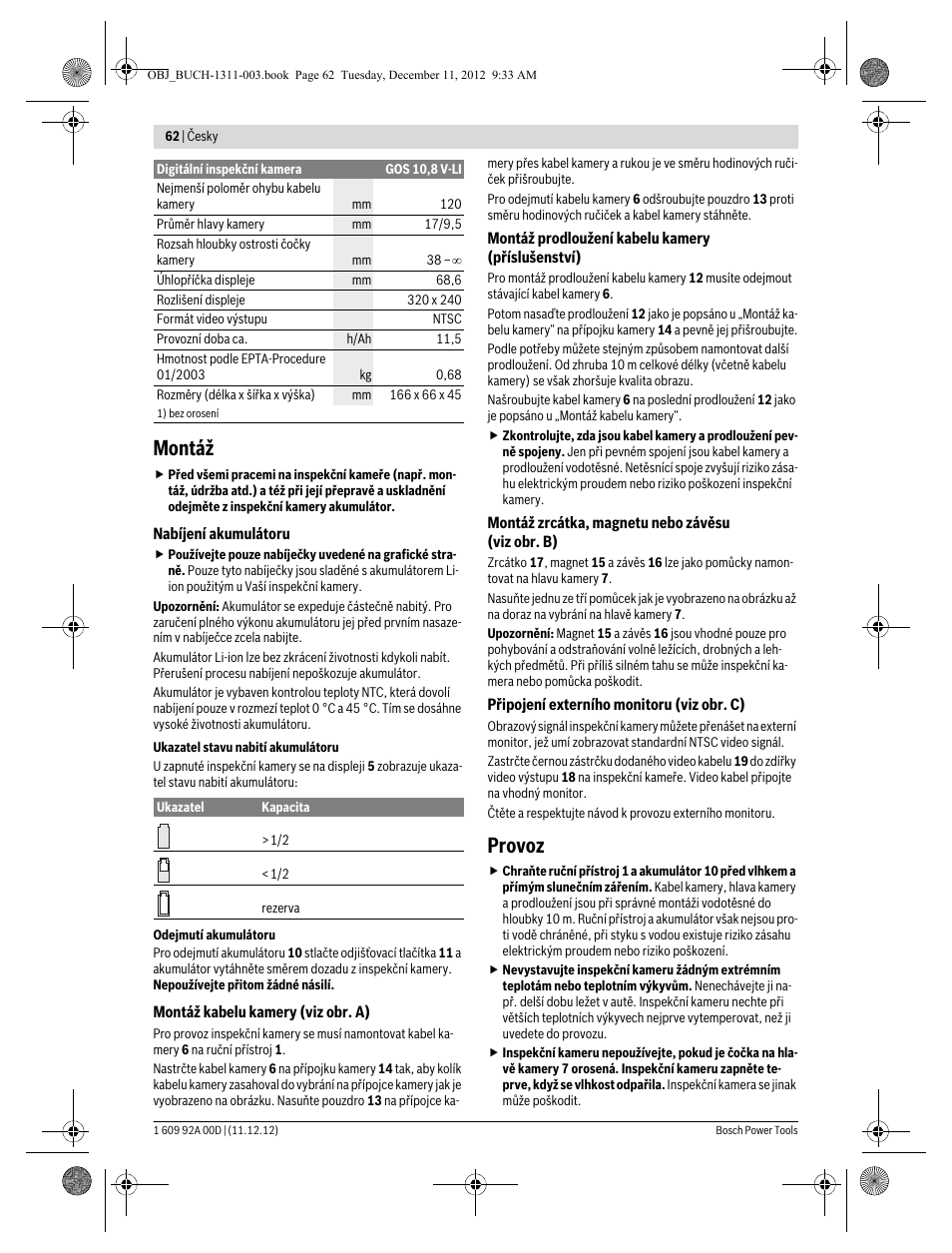 Montáž, Provoz | Bosch GOS 10,8 V-LI Professional User Manual | Page 62 / 117