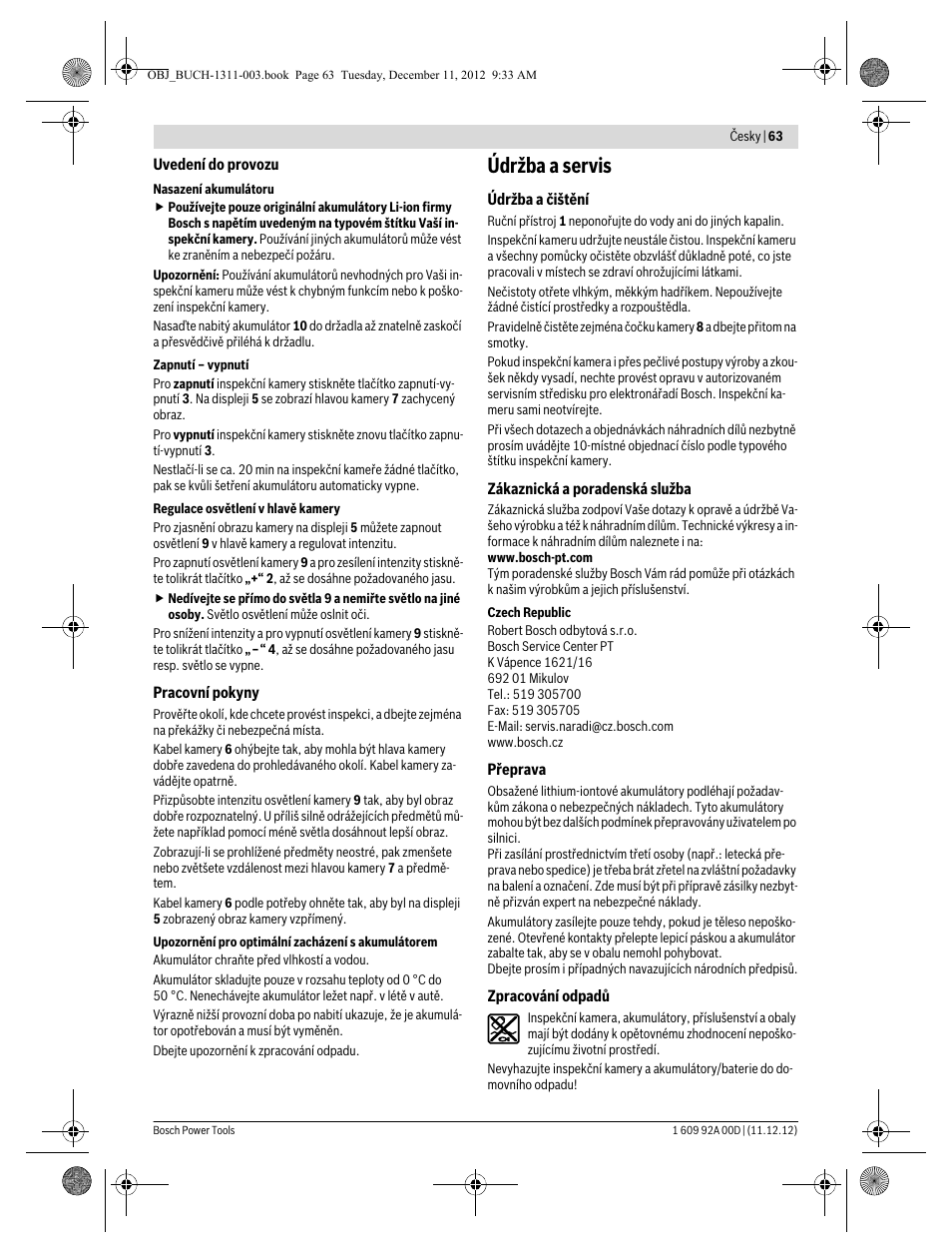 Údržba a servis | Bosch GOS 10,8 V-LI Professional User Manual | Page 63 / 117