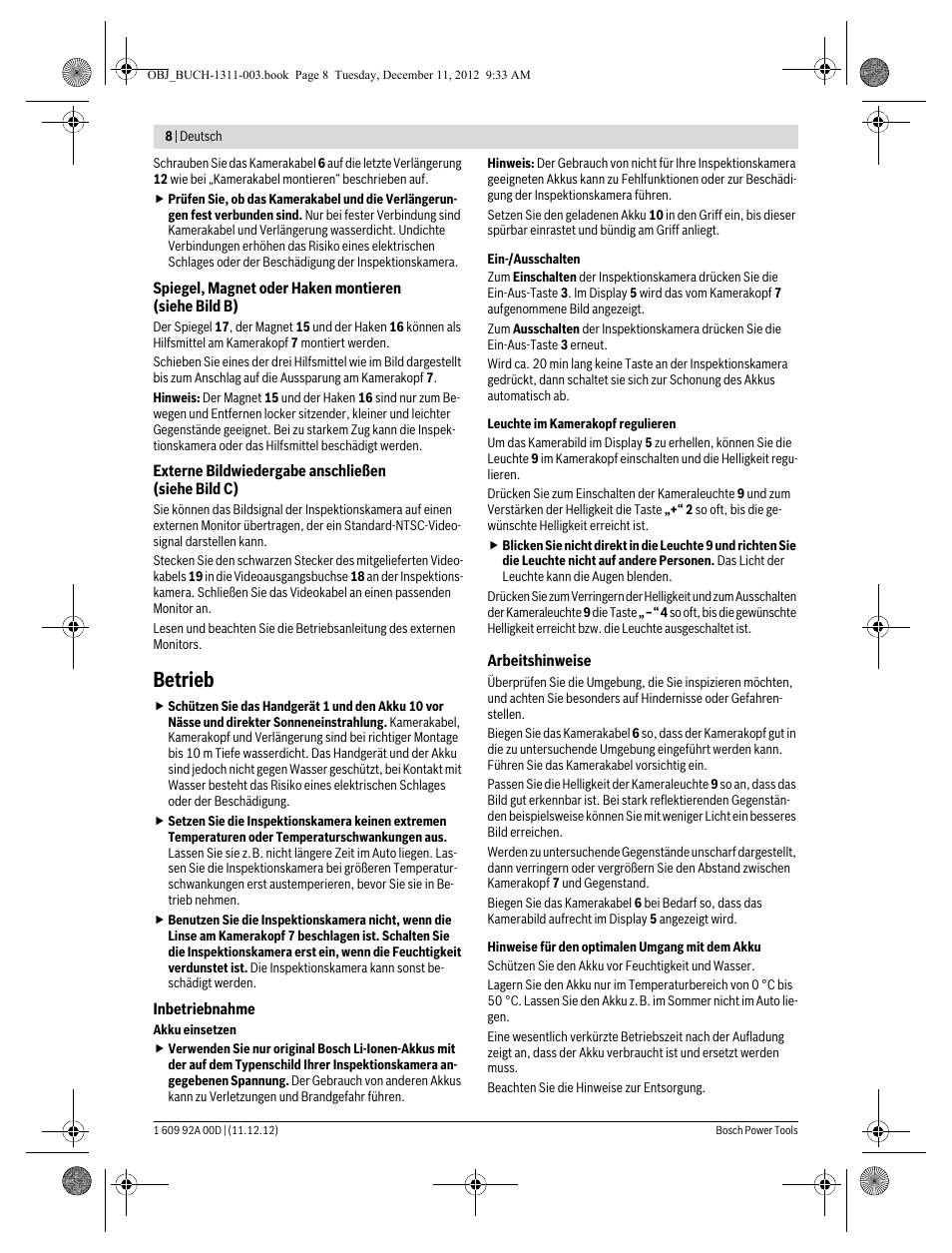 Betrieb | Bosch GOS 10,8 V-LI Professional User Manual | Page 8 / 117