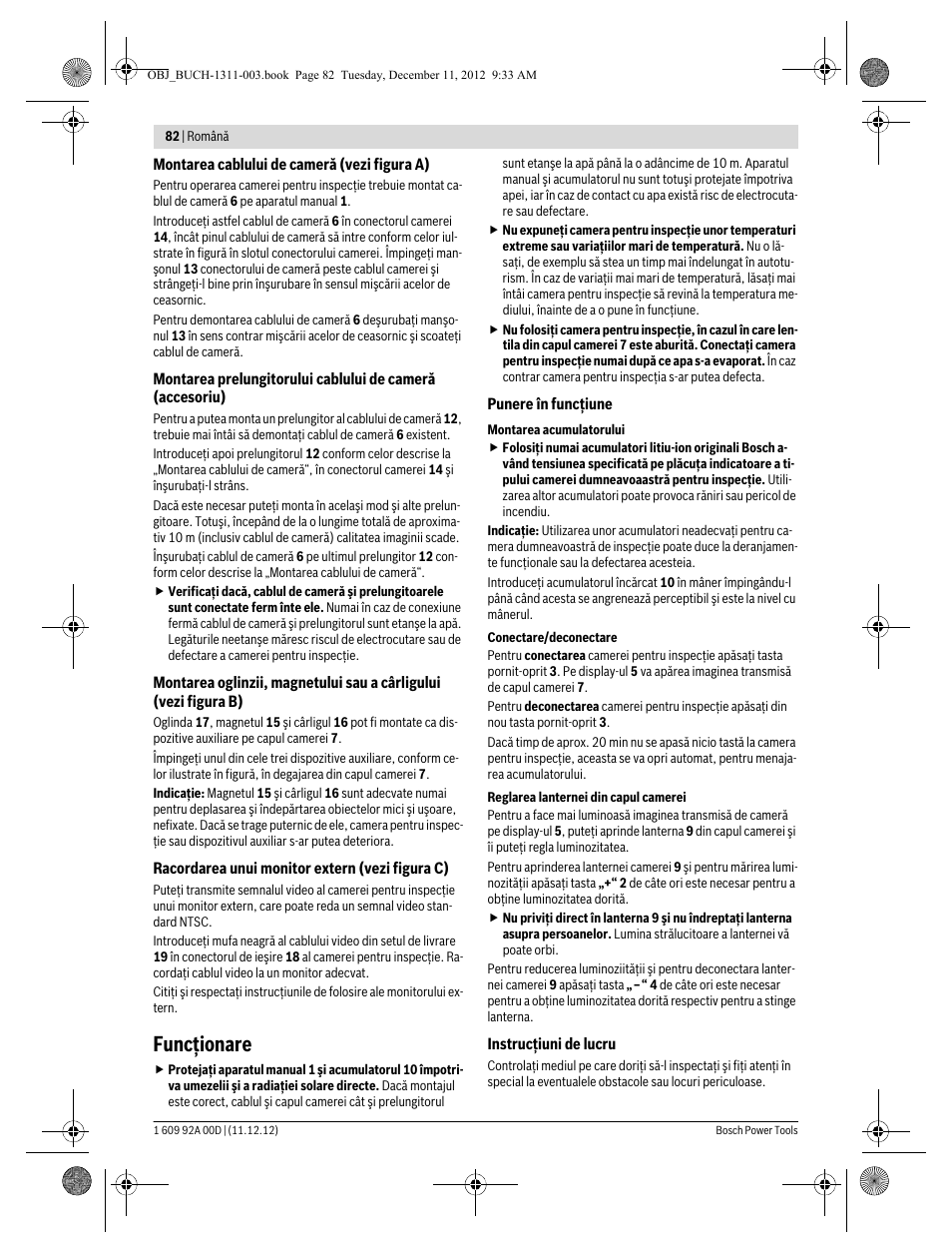 Funcţionare | Bosch GOS 10,8 V-LI Professional User Manual | Page 82 / 117