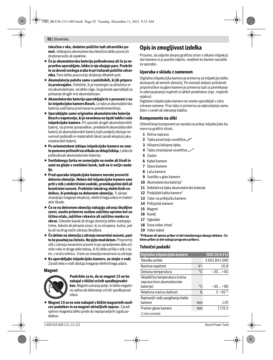 Opis in zmogljivost izdelka | Bosch GOS 10,8 V-LI Professional User Manual | Page 92 / 117