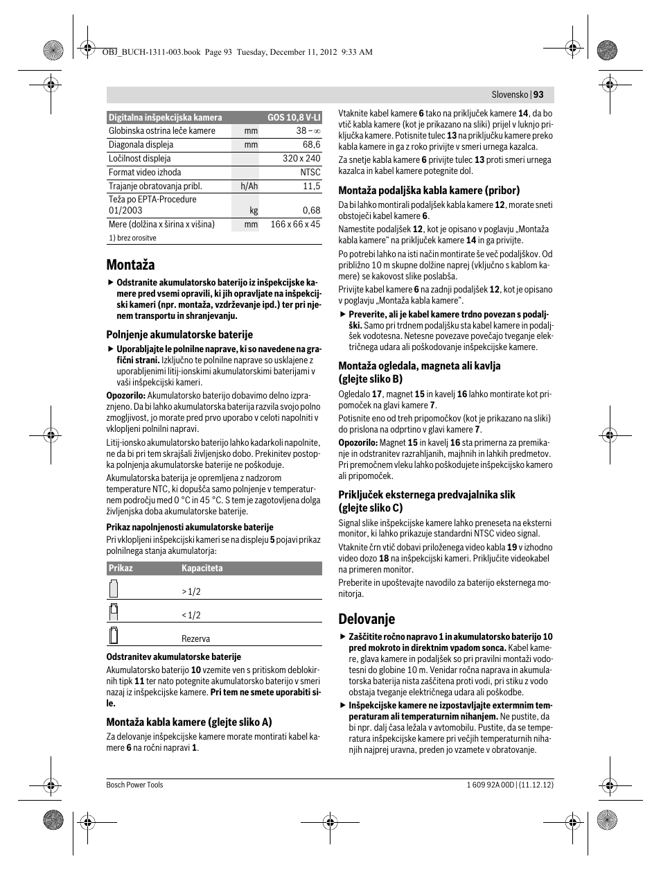 Montaža, Delovanje | Bosch GOS 10,8 V-LI Professional User Manual | Page 93 / 117