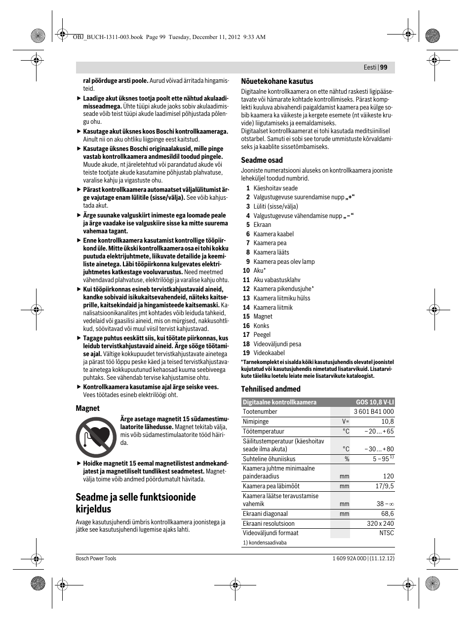 Seadme ja selle funktsioonide kirjeldus | Bosch GOS 10,8 V-LI Professional User Manual | Page 99 / 117