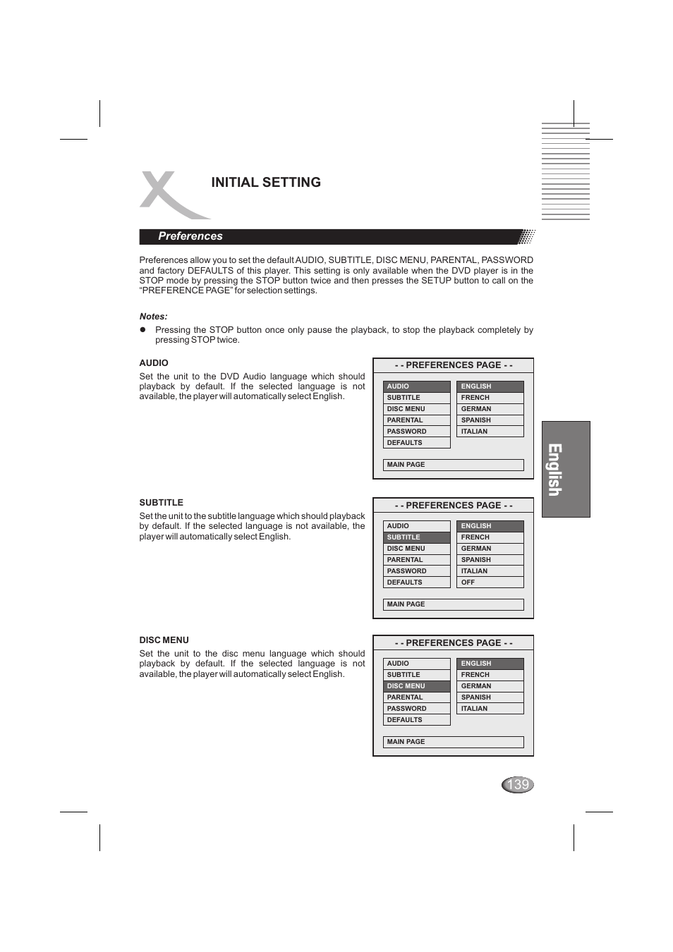 Initial setting, Preferences | Xoro HSD 6000 User Manual | Page 139 / 168