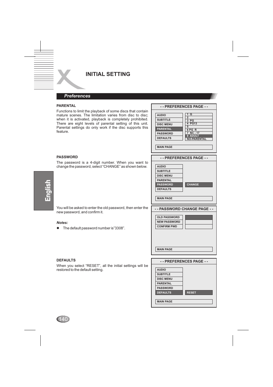 Initial setting, Preferences | Xoro HSD 6000 User Manual | Page 140 / 168