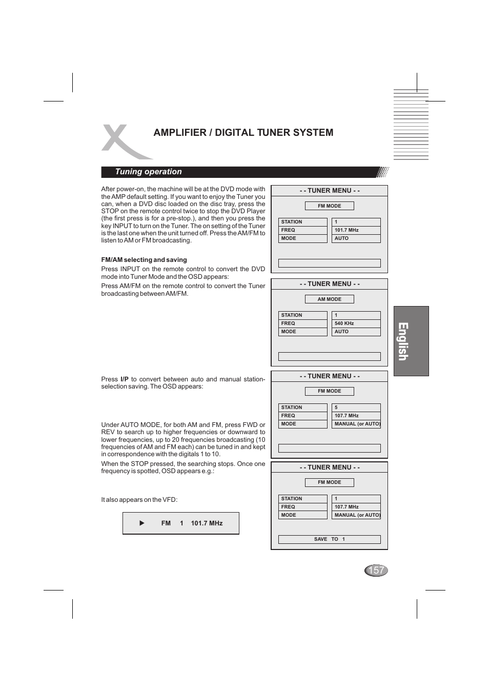 Amplifier / digital tuner system, Tuning operation | Xoro HSD 6000 User Manual | Page 157 / 168