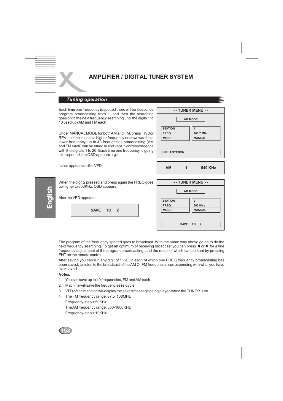 Amplifier / digital tuner system, Tuning operation | Xoro HSD 6000 User Manual | Page 158 / 168