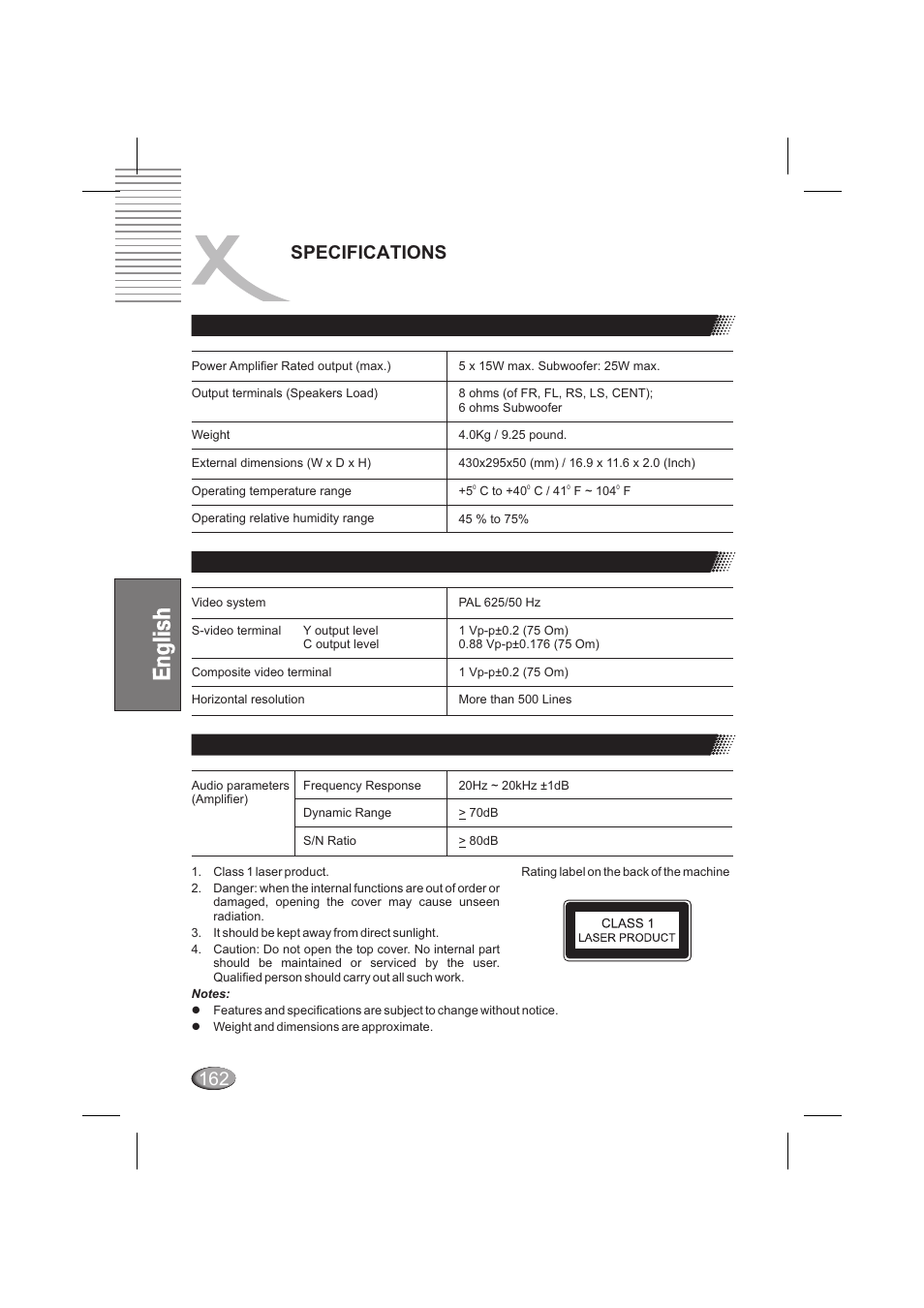 Specifications | Xoro HSD 6000 User Manual | Page 162 / 168