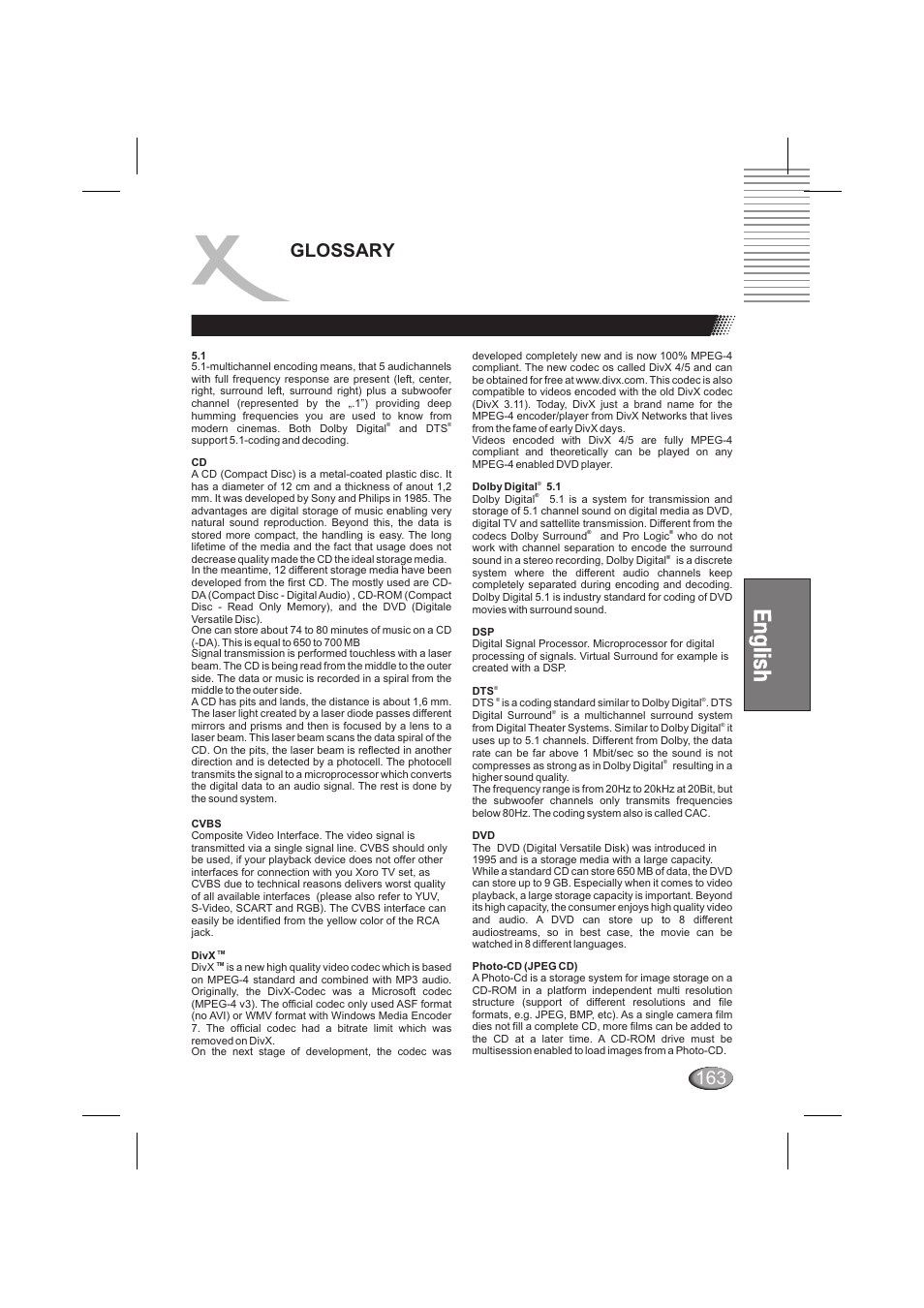 Glossary | Xoro HSD 6000 User Manual | Page 163 / 168