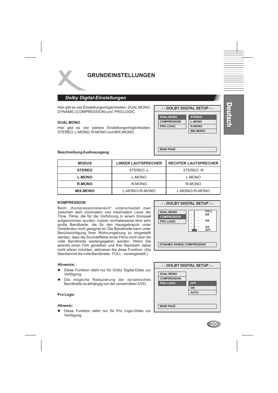 Grundeinstellungen, Dolby digital-einstellungen | Xoro HSD 6000 User Manual | Page 25 / 168