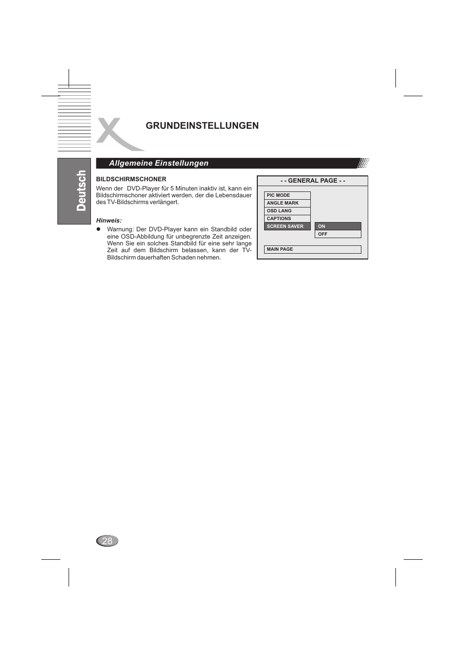 Grundeinstellungen, Allgeme einstellungen ine | Xoro HSD 6000 User Manual | Page 28 / 168