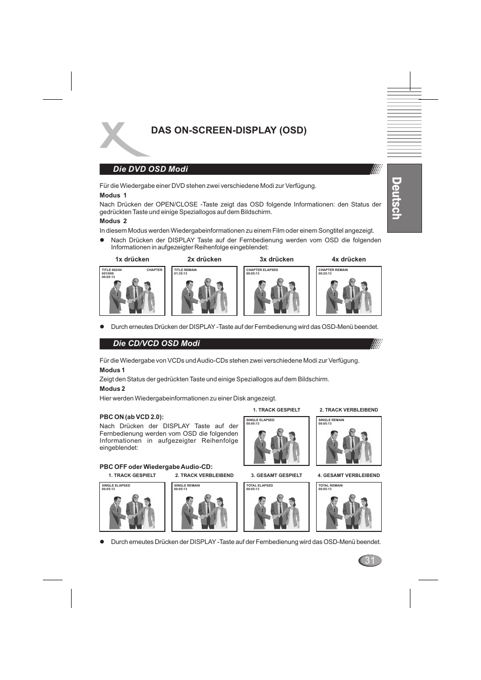 Das on-screen-display (osd), Die i dvd osd mod, Die cd/vcd osd modi | Xoro HSD 6000 User Manual | Page 31 / 168