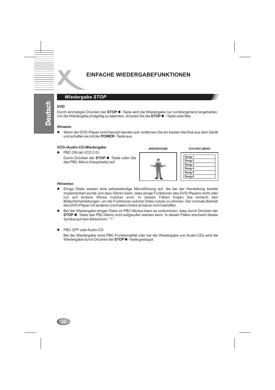 Einfache wiedergabefunktionen, Wiedergabe stop | Xoro HSD 6000 User Manual | Page 36 / 168