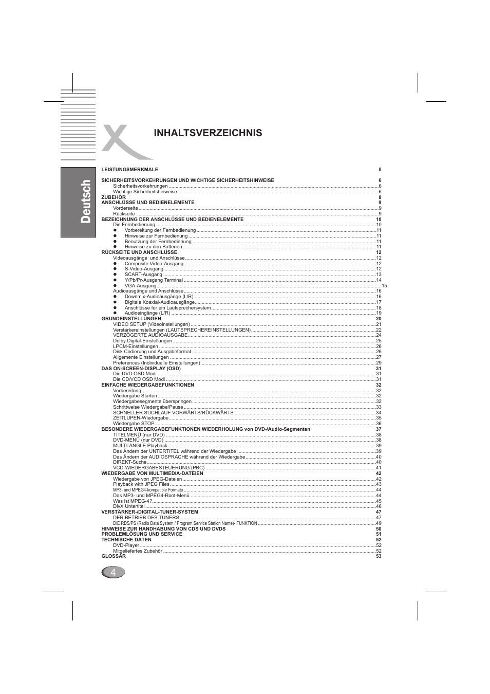 Deutsch, 4inhaltsverzeichnis | Xoro HSD 6000 User Manual | Page 4 / 168