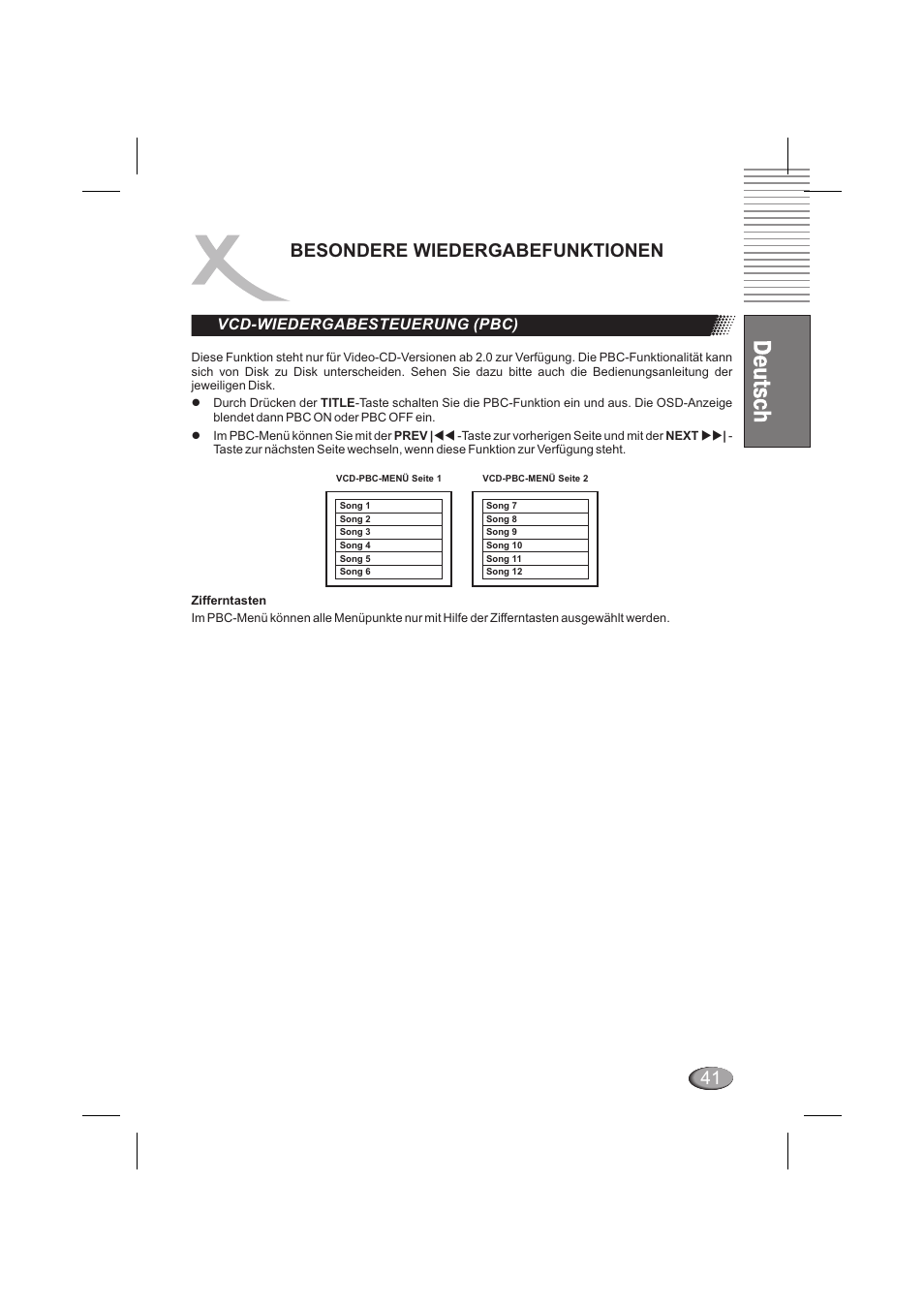 Besondere wiedergabefunktionen, Vcd-wiedergabesteuerung (pbc) | Xoro HSD 6000 User Manual | Page 41 / 168