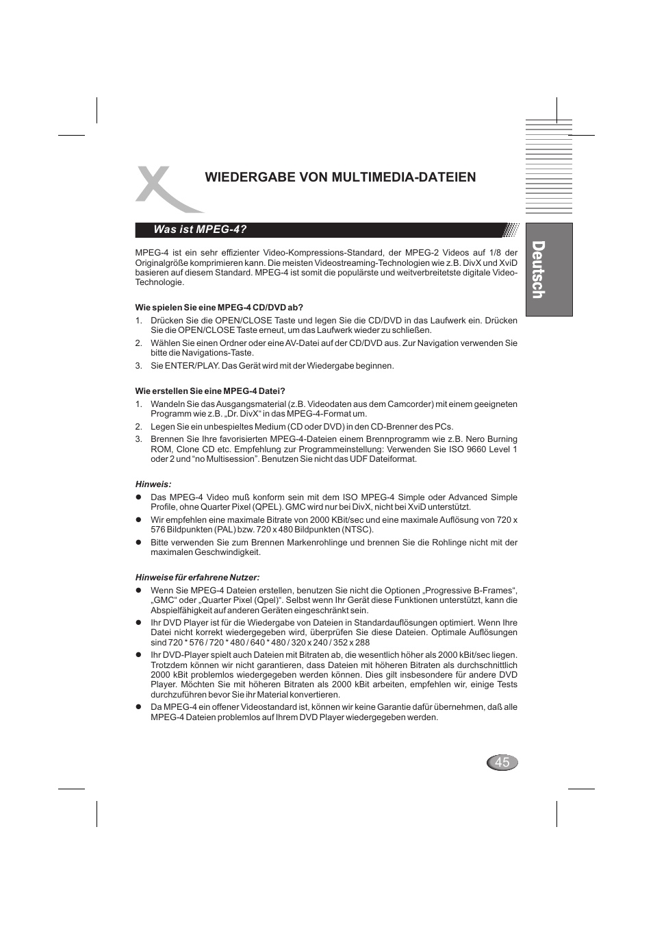 Wiedergabe von multimedia-dateien, Was ist mpeg-4 | Xoro HSD 6000 User Manual | Page 45 / 168