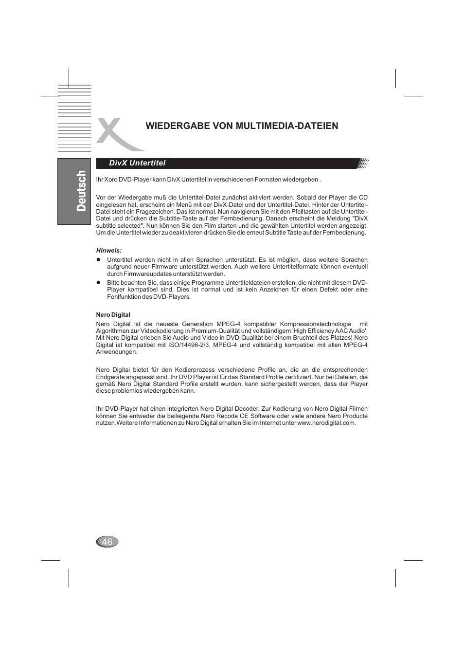 Wiedergabe von multimedia-dateien | Xoro HSD 6000 User Manual | Page 46 / 168
