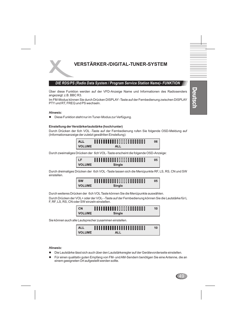 Verstärker-/digital-tuner-system | Xoro HSD 6000 User Manual | Page 49 / 168