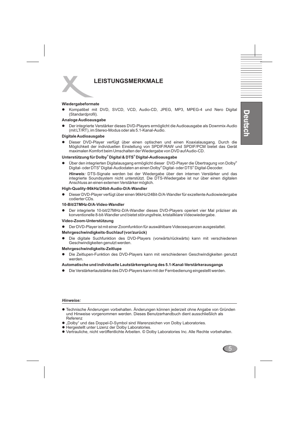 Deutsch, Leistungsmerkmale | Xoro HSD 6000 User Manual | Page 5 / 168