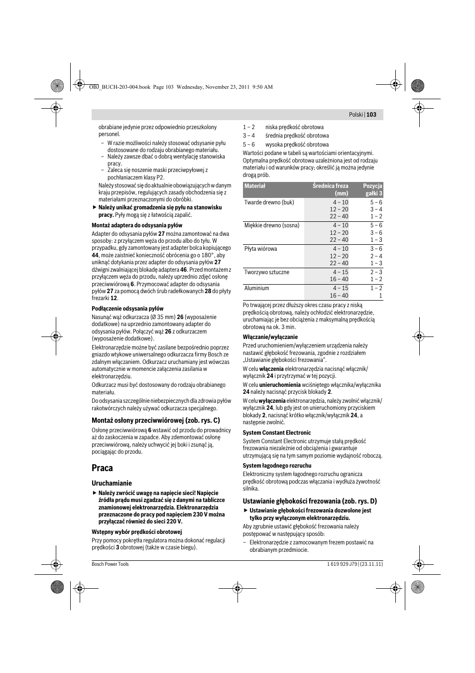 Praca | Bosch GOF 900 CE Professional User Manual | Page 103 / 215