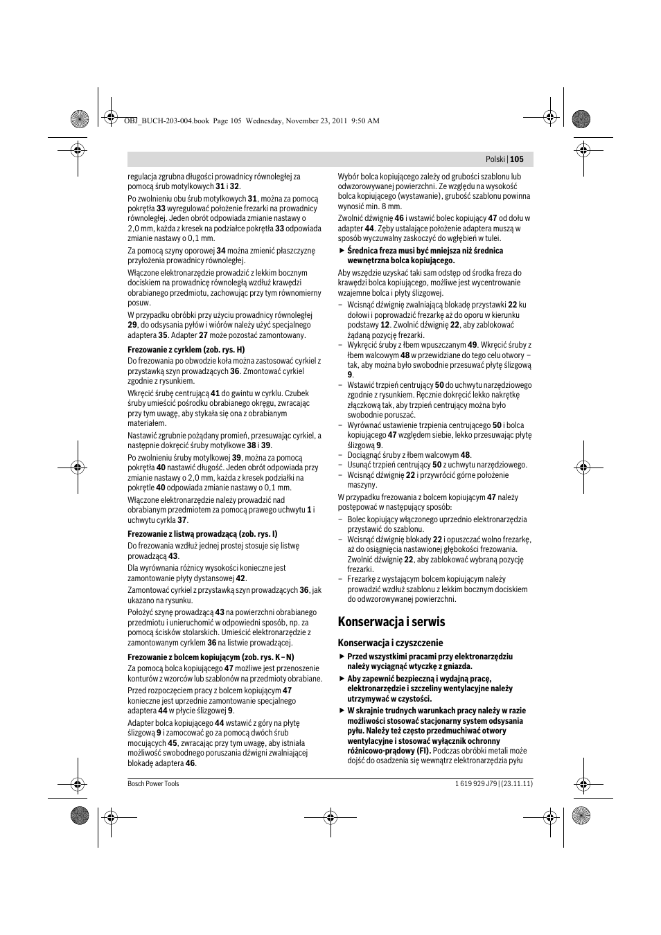 Konserwacja i serwis | Bosch GOF 900 CE Professional User Manual | Page 105 / 215