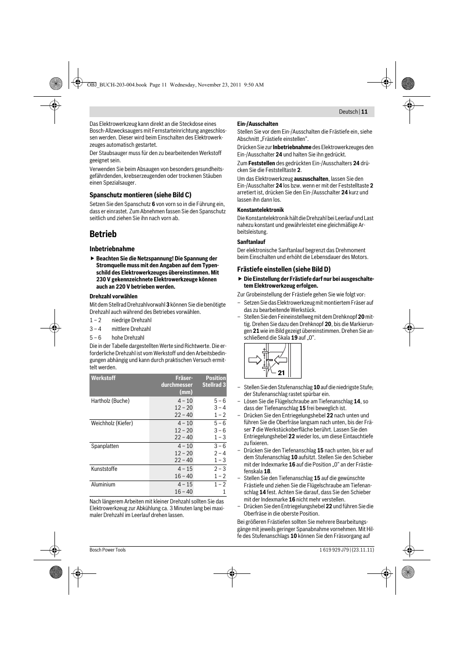 Betrieb | Bosch GOF 900 CE Professional User Manual | Page 11 / 215