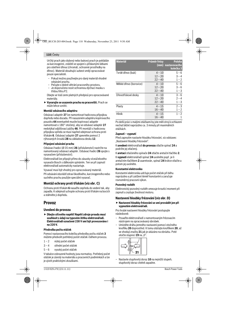 Provoz | Bosch GOF 900 CE Professional User Manual | Page 110 / 215