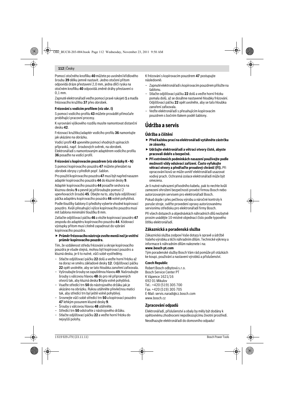 Údržba a servis | Bosch GOF 900 CE Professional User Manual | Page 112 / 215