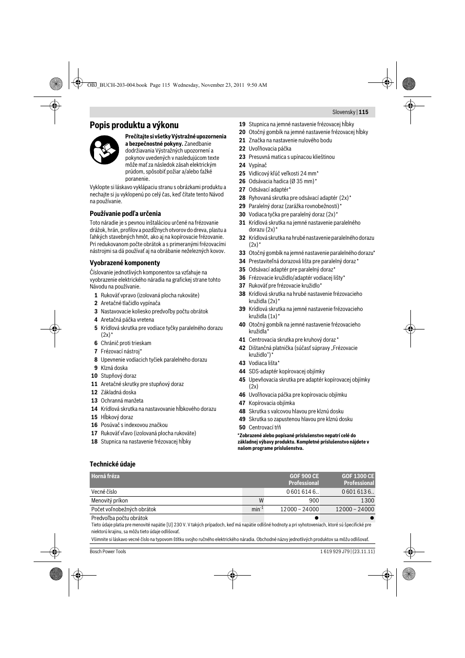 Popis produktu a výkonu | Bosch GOF 900 CE Professional User Manual | Page 115 / 215