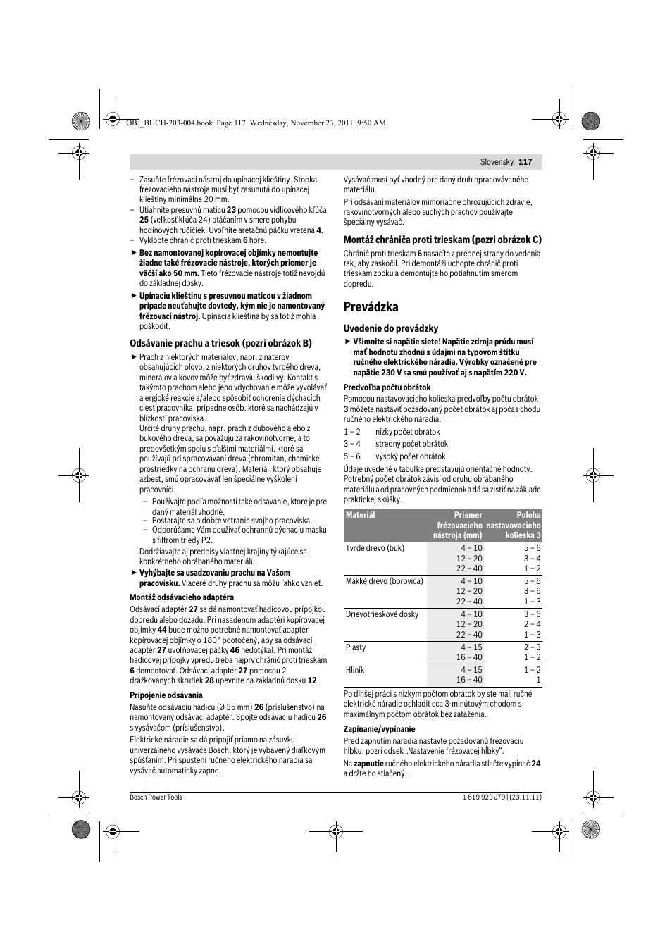 Prevádzka | Bosch GOF 900 CE Professional User Manual | Page 117 / 215