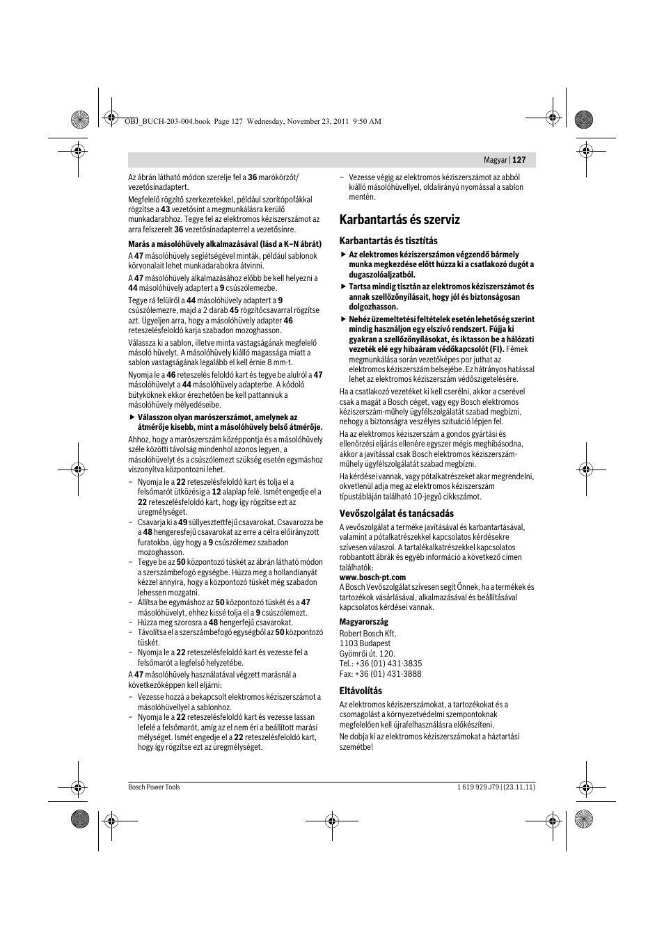 Karbantartás és szerviz | Bosch GOF 900 CE Professional User Manual | Page 127 / 215