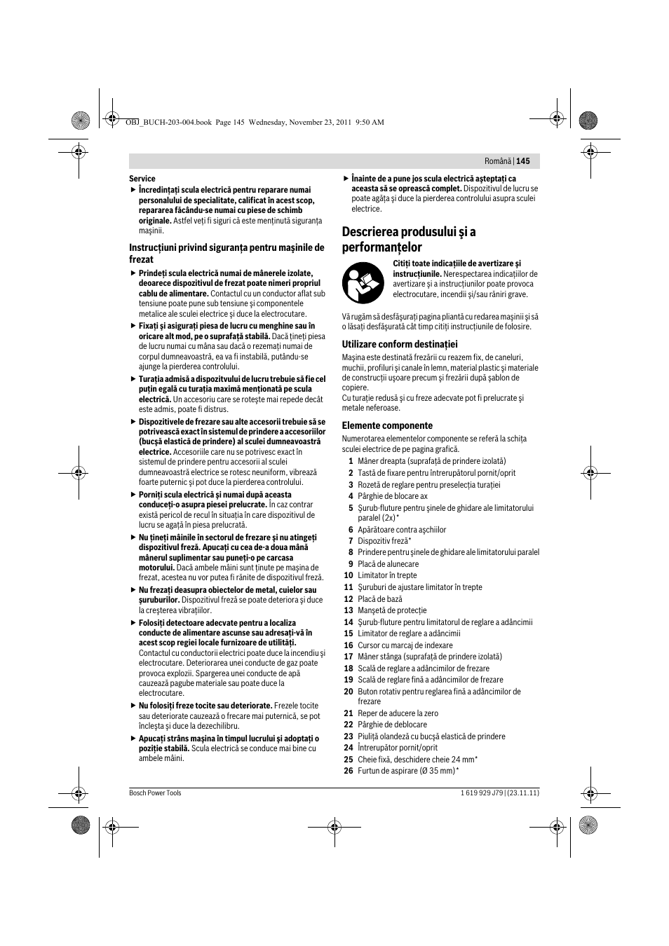 Descrierea produsului şi a performanţelor | Bosch GOF 900 CE Professional User Manual | Page 145 / 215