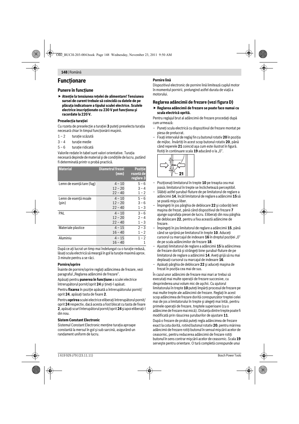 Funcţionare | Bosch GOF 900 CE Professional User Manual | Page 148 / 215