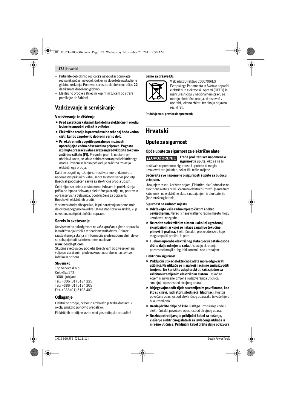 Hrvatski, Vzdrževanje in servisiranje, Upute za sigurnost | Bosch GOF 900 CE Professional User Manual | Page 172 / 215