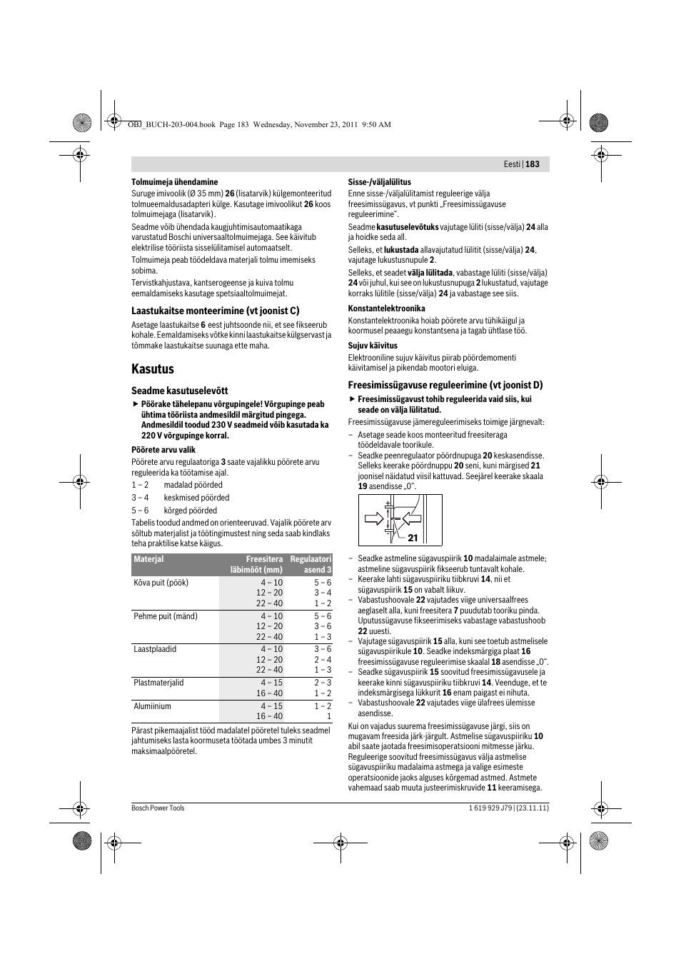 Kasutus | Bosch GOF 900 CE Professional User Manual | Page 183 / 215