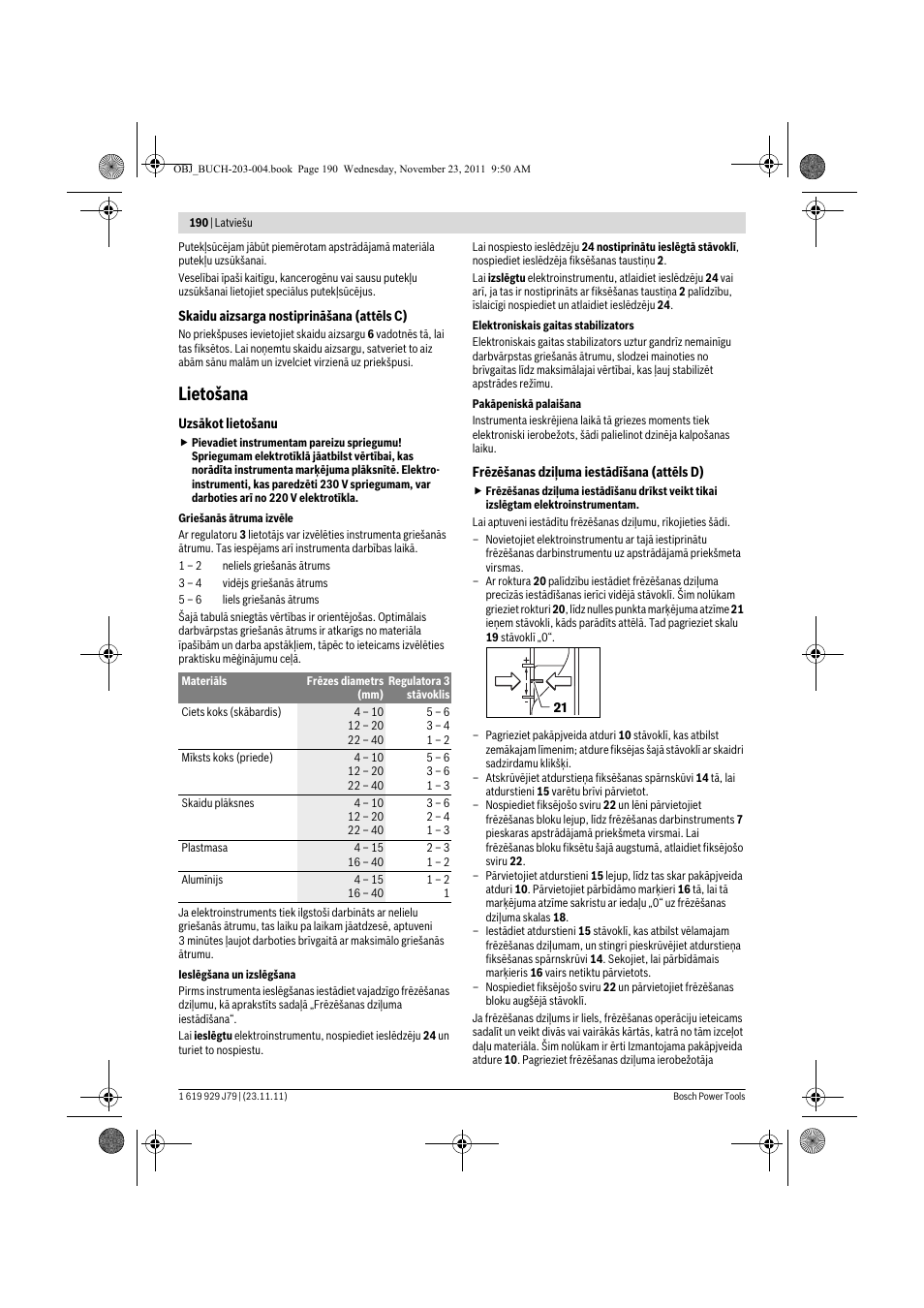 Lietošana | Bosch GOF 900 CE Professional User Manual | Page 190 / 215