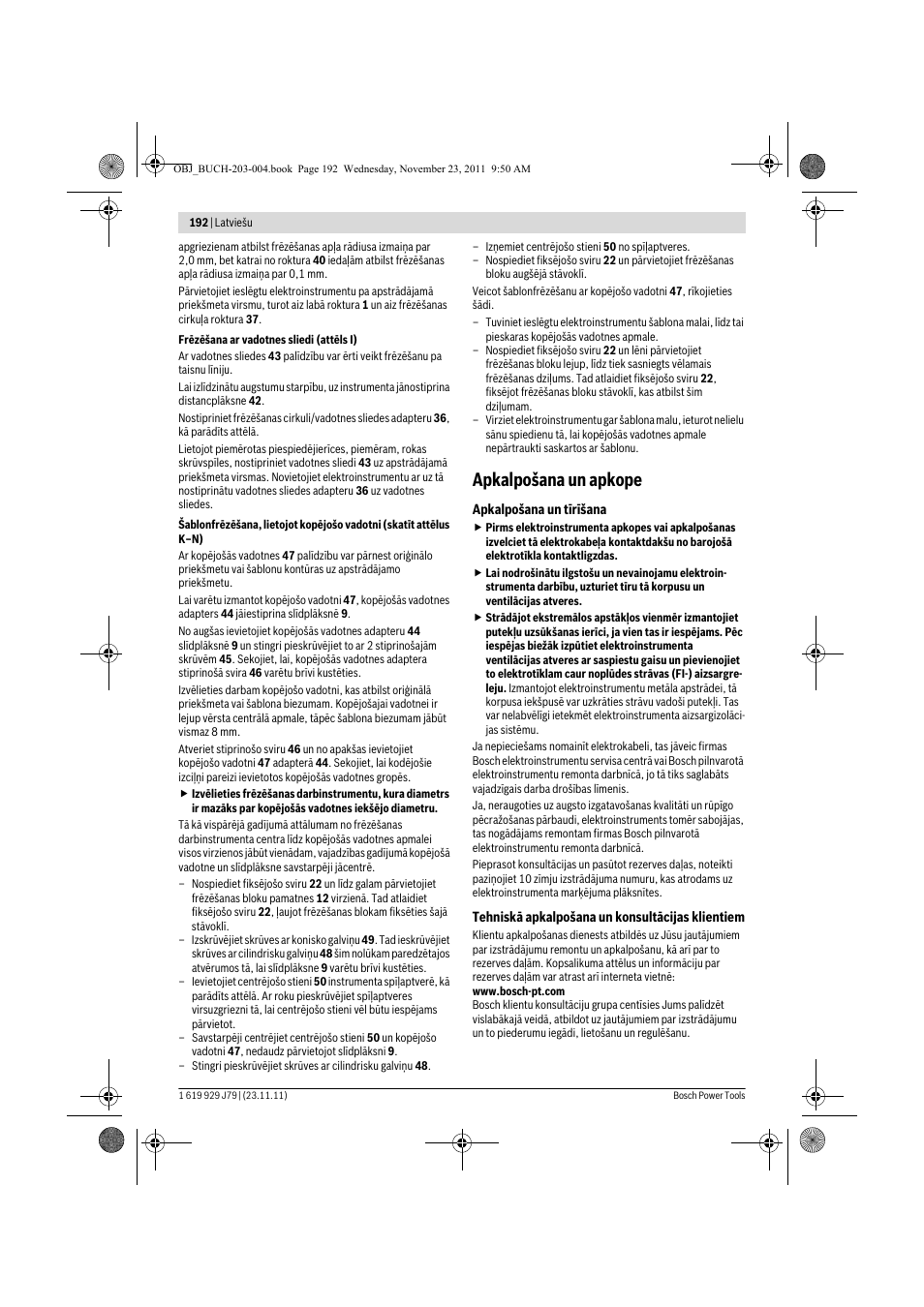 Apkalpošana un apkope | Bosch GOF 900 CE Professional User Manual | Page 192 / 215