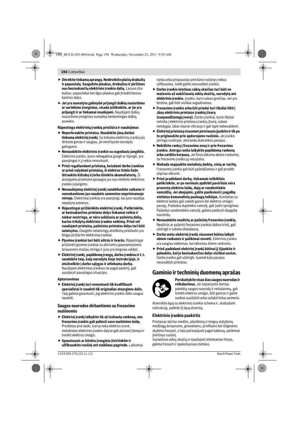 Gaminio ir techninių duomenų aprašas | Bosch GOF 900 CE Professional User Manual | Page 194 / 215