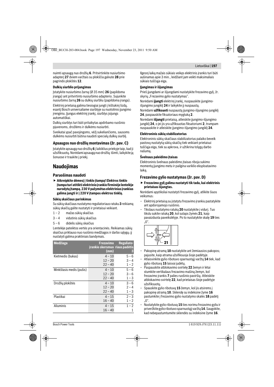 Naudojimas | Bosch GOF 900 CE Professional User Manual | Page 197 / 215