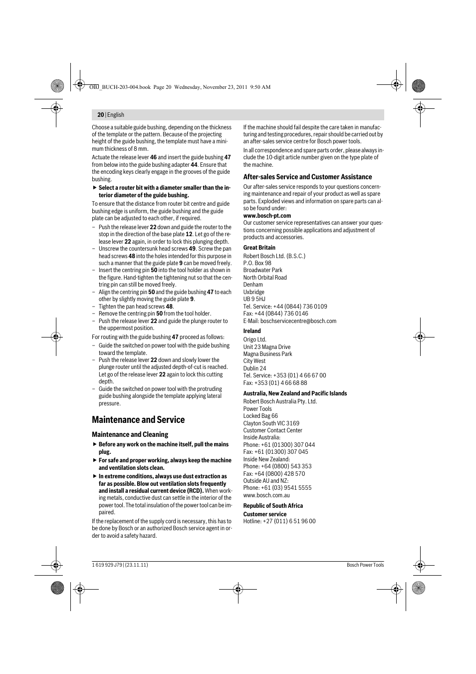 Maintenance and service | Bosch GOF 900 CE Professional User Manual | Page 20 / 215