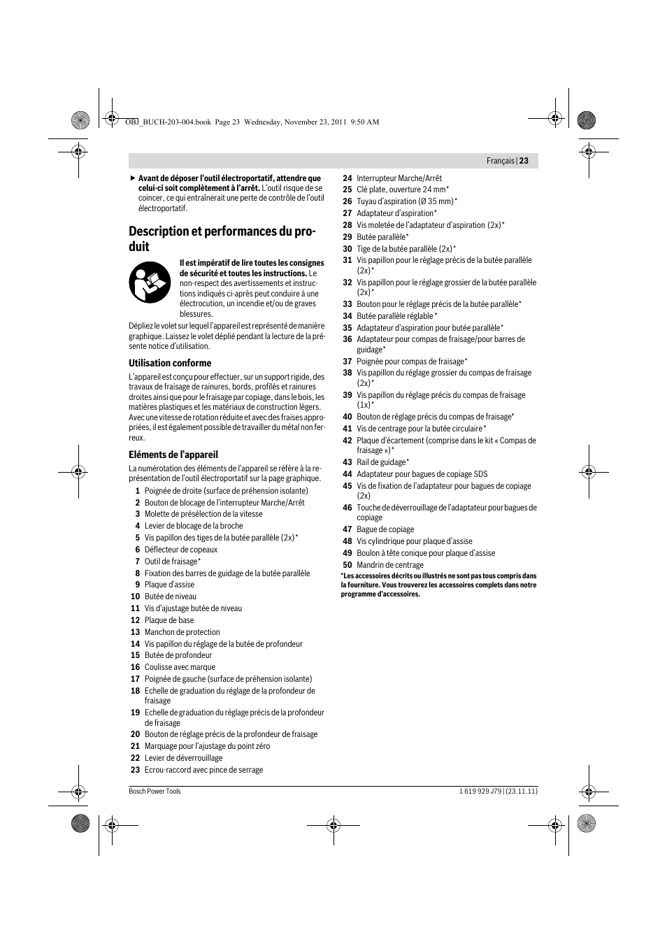 Description et performances du pro- duit | Bosch GOF 900 CE Professional User Manual | Page 23 / 215