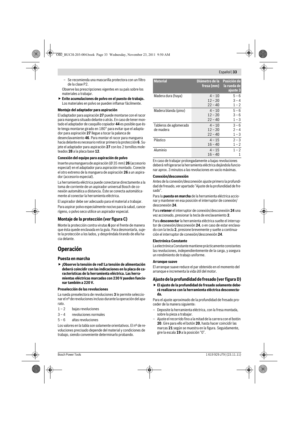 Operación | Bosch GOF 900 CE Professional User Manual | Page 33 / 215